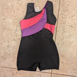 Black and Pink Kids Leotard With Shorts